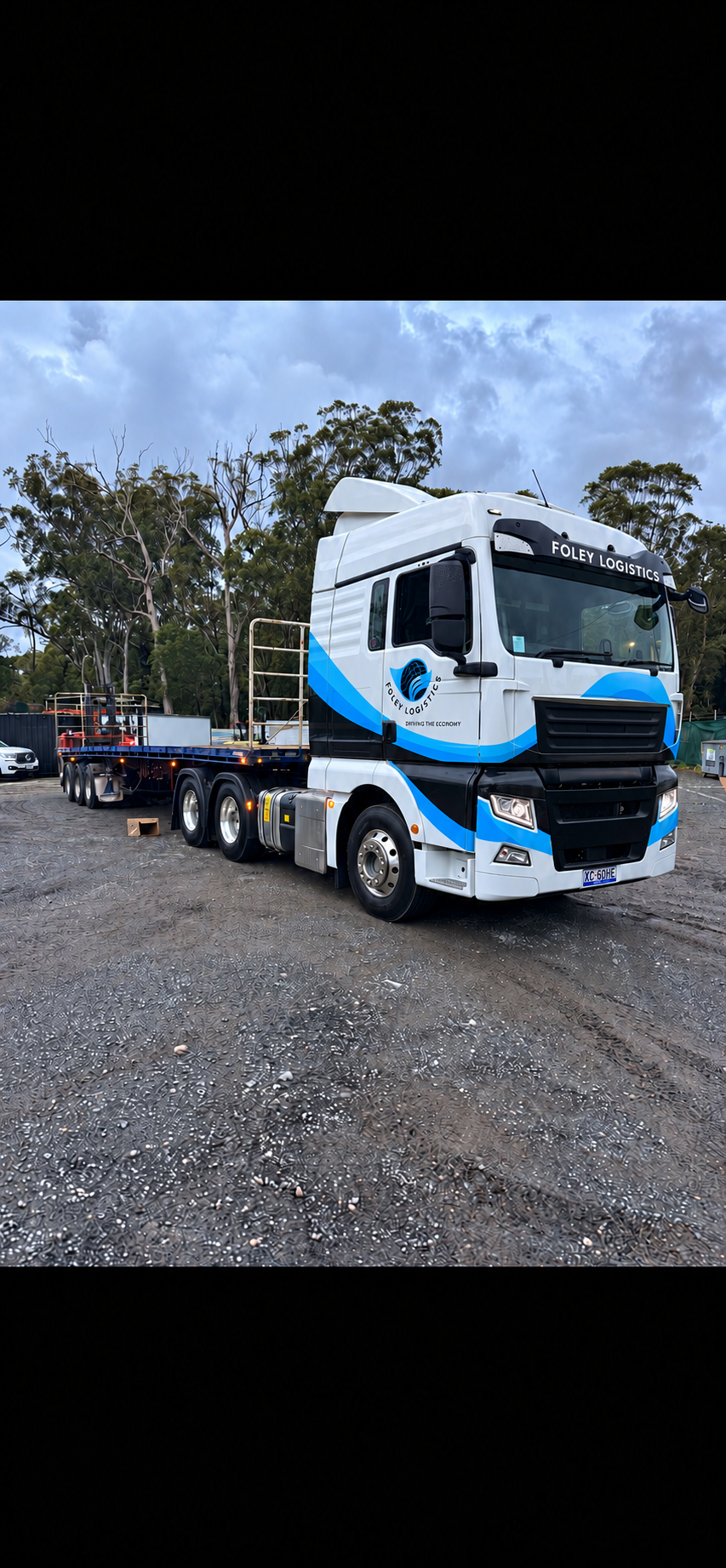 Foley Logistics prime mover and semi-trailer at the dispatch yard